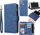 Moto E30 suede wallet case multifunction 6 cards & zipper navy