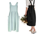 2 X Cotton Linen Aprons Cross Back Apron with Pockets Black and Green