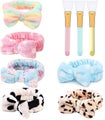 6 Pack Bowknot Spa Headband, Soft Coral Fleece Facial Makeup Hair Wrap