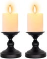 Set Of 2 Matte Black Metal Pillar Candle Holder - Candlestick Holders, Ideal For