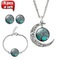Glass Cabochon Necklace &amp; Earrings &amp; Bracelet Set (4 Pieces In Total)