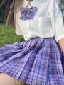 ZOKI Plaid Women Pleated Skirt Bow Knot Summer High Waist Preppy
