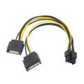 18 AWG 20cm Dual 15 Pin SATA Male To 8 (6+2) Pin Male GPU PCIe Power Cable