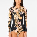 Surf Swimsuit Long Sleeve Leaves Printed Swimwear Women Zipper One