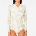 Surf Swimsuit Long Sleeve Leaves Printed Swimwear Women Zipper One