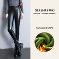 Autumn Winter Black Fleece Matte Leather PU Leggings Women's High