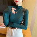 Women's Mock Neck Bottomed Tshirt Korean Casual Solid T-shirts Slim