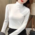 Velvet Mock Neck T-shirts For Women New Oversized 80kg Camisetas Slim