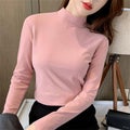Velvet Mock Neck T-shirts For Women New Oversized 80kg Camisetas Slim