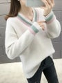 Knitted Women's Faux Mink Fleece V neck Sweater Long Sleeve Loose