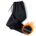 Men Fleece Warm Cargo Pants Autumn Winter Casual Loose Print
