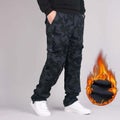 Multi Pockets Mens Cargo Pants Double Layer Thick Fleece Warm