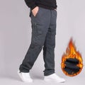 Multi Pockets Mens Cargo Pants Double Layer Thick Fleece Warm