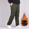 Multi Pockets Mens Cargo Pants Double Layer Thick Fleece Warm
