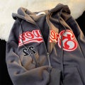 Letter Embroidery Hoodies Women Vintage Loose Zipper Long Sleeve
