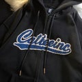 Letter Embroidery Hoodies Women Vintage Loose Zipper Long Sleeve