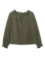 TRAF Women Fashion Front Buttons Embroidery Ruffled Blouses Vintage V