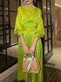 TWOTWINSTYLE Elegant Solid Dress For Women Slash Neck Lantern Sleeve