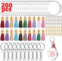 200pcs Acrylic Blank Keychain Pendant Tassels Circle Discs DIY Set I1285GD0