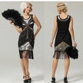Black 1920s Sequins Fringe Flapper Dress Size 14 J2096SV4