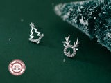 S925 Sterling Silver Christmas Tree Earrings Reindeer Studs Xmas Jewelry Gifts