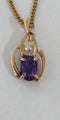 9ct Gold + Amethyst &amp; diamond Pendant with Chain, 2.7g
