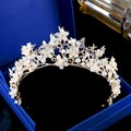 Gold Butterfly Crown Flowers Wedding Prom Tiara Headband Pearl Bridal Headpieces