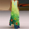 WAYOFLOVE Ladies Spring Summer Long Dress Sleeveless Loose V-neck