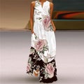 WAYOFLOVE Ladies Spring Summer Long Dress Sleeveless Loose V-neck