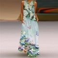 WAYOFLOVE Ladies Spring Summer Long Dress Sleeveless Loose V-neck