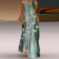 WAYOFLOVE Ladies Spring Summer Long Dress Sleeveless Loose V-neck