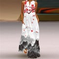 WAYOFLOVE Ladies Spring Summer Long Dress Sleeveless Loose V-neck