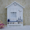 Mediterranean Style House Shape Wooden Key Box Keys Holder NEW
