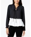 maison Jules Womens Ruffled Knit Blouse