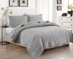 LUXURY 3 Piece QUILTED BEDSPREAD SCALLOPED EDGE 255 X 270CM LIGHT GREY B14