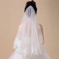 Women Bridal Short Wedding Veil White One Layer Lace Flower Edge Applique CHK12N