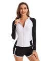 Zipper Front Long Sleeve Two-Pieces Women Swimsuit Tee &amp; Hipster Bottom Rashguar
