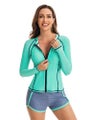 Zipper Front Long Sleeve Two-Pieces Women Swimsuit Tee &amp; Hipster Bottom Rashguar