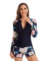 Zipper Front Long Sleeve Two-Pieces Women Swimsuit Tee &amp; Hipster Bottom Rashguar