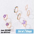 Vintage Animal Rhinestone Rings 7Pcs Gold Jewellery *Over Stocked*