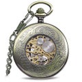 Blue Gem Striped Appearance Mechanical Watch Pocket Watch