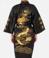 Navy Blue Chinese Men's Satin Silk Robe Embroidery Kimono Bath Gown Drago CHK29M