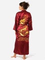 Navy Blue Chinese Men's Satin Silk Robe Embroidery Kimono Bath Gown Drago CHK29M