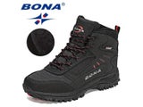 BONA Winter Plush Boots Men&#39;s Warm Snow Ankle Boots Leather Sneakers