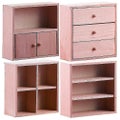 4 Pcs Wooden Bookshelf Dollhouse Cabinet Mini Bookcase Wood Doll Wardrobe Minia