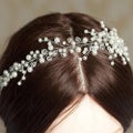 Bride Wedding Headband Silver Crystal Pearl Hair Vine Braid Headpiece Bridal H