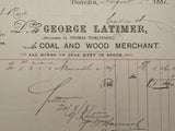 ANTIQUE INVOICE: George Latimer, Dunedin – Coal and Wood Merchant 1887 (137yo)