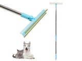 Retractable Long Handle Carpet Rake Pet Hair Removal Scraper Blue