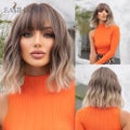 Mixed Brown Blonde Short Curly Wig Synthetic Highlight Wigs with
