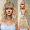 Mixed Brown Blonde Short Curly Wig Synthetic Highlight Wigs with